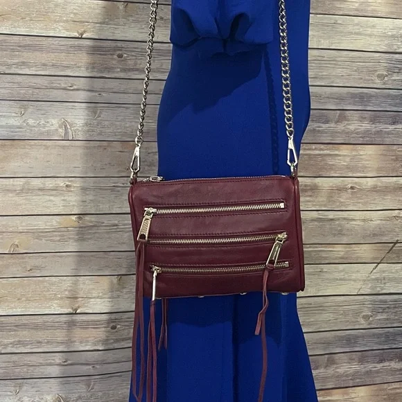Rebecca Minkoff Mini 5 Zip Port Wine Burgundy Maroon Convertible Shoulder Bag - Picture 5 of 7